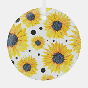 Adorno De Cristal Girasoles Amarillos sobre Fondo Blanco Patrón