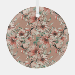 Adorno De Cristal girasoles, manzanas: patrón de acuarela otoñal