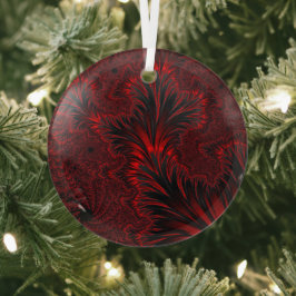 Adorno De Cristal Glamoroso Fractal Rojo Brillante deja Suncatcher