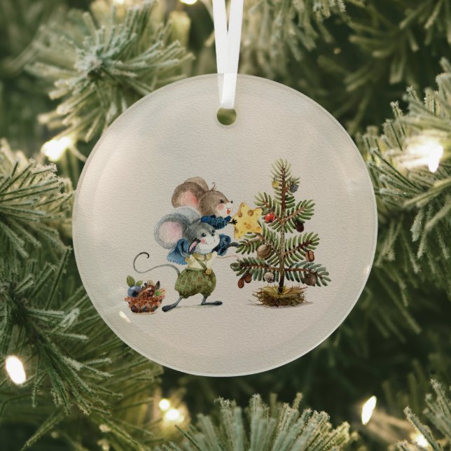 Adorno De Cristal Glass Ornament - Christmas Mice (in situ)