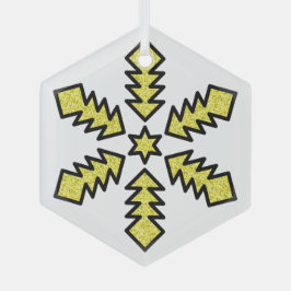 Adorno De Cristal Glitter Snowflake - Yellow Star