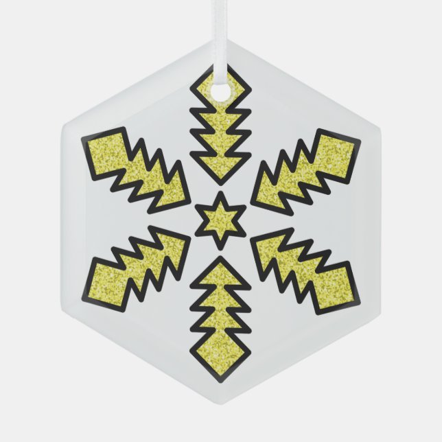 Adorno De Cristal Glitter Snowflake - Yellow Star (Anverso)