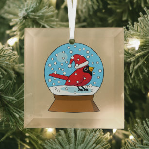 Adorno De Cristal Globo de Nieve con Cardenal Rojo Adorable