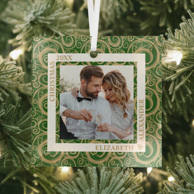 Adorno De Cristal Gold Swirls Photo Green (in situ)