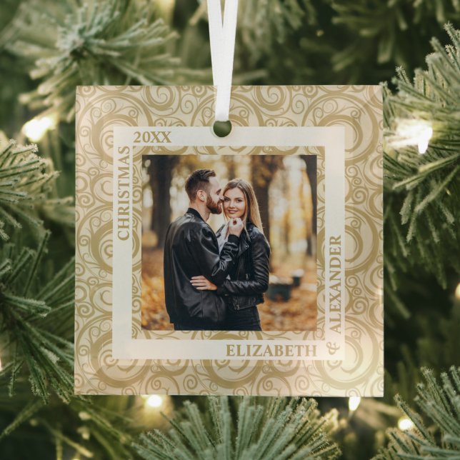 Adorno De Cristal Gold Swirls Photo Ivory (in situ)