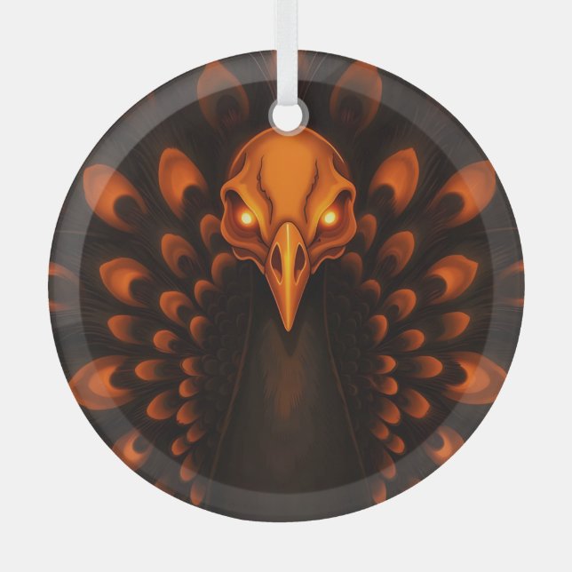 Adorno De Cristal Gothic Halloween Peacock Skull (Anverso)