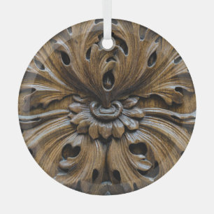 Adorno De Cristal Grabado de madera de roble de cierre: detalle de c