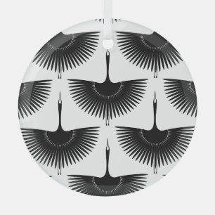 Adorno De Cristal Graceful Crane: Patrón de pájaro oriental