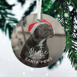 Adorno De Cristal Graciosa foto de perro ‘Créanme en Santa Paws’<br><div class="desc">El adorno navideño divertido de los perros - Design incluye una foto de su mascota,  su nombre y el texto 'cree en Santa Paws'.</div>
