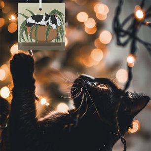 Adorno De Cristal Gracioso gato de planta blanca negra