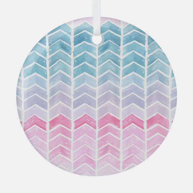 Adorno De Cristal Gradiente Chevron: Patrón Herringbone de acuarela. (Anverso)