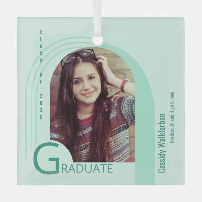 Adorno De Cristal Graduación de fotografía verde arco moderno (Anverso)