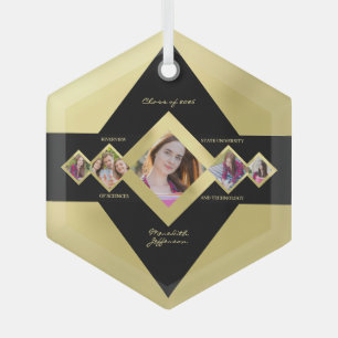 Adorno De Cristal Graduación Moderna Personalizada de Oro Negro con