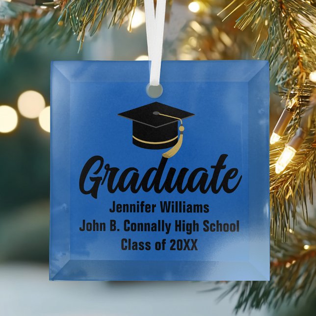 Adorno De Cristal Graduación personalizada Blue Black Graduate (Subido por el creador)