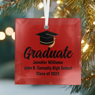Adorno De Cristal Graduación personalizada de graduado negro rojo
