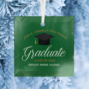 Adorno De Cristal Graduación Personalizada Verde Dorado Graduado Nav