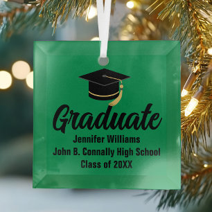 Adorno De Cristal Graduación Personalizada Verde Negro Graduado