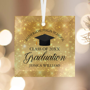 Adorno De Cristal Graduation Gold Sparkle Custom School Christmas