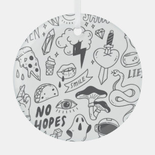 Adorno De Cristal Graffiti lindo: Conjunto de arte Doodle.