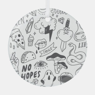Adorno De Cristal Graffiti lindo: Conjunto de arte Doodle.