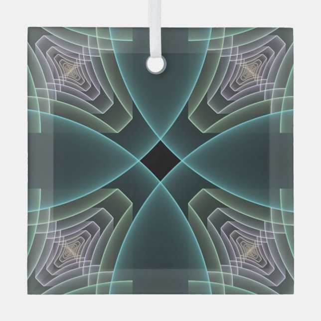 Adorno De Cristal Gráfico de arte fractal geométrico Verde azulado m (Anverso)