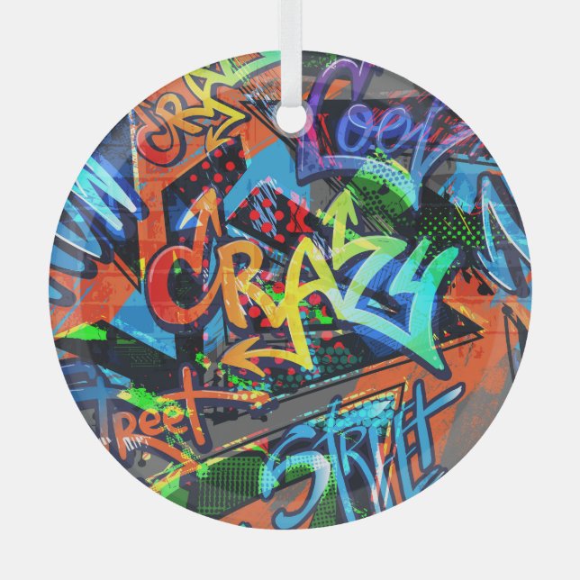 Adorno De Cristal Grafiti brillante, diseño gráfico urbano. (Anverso)