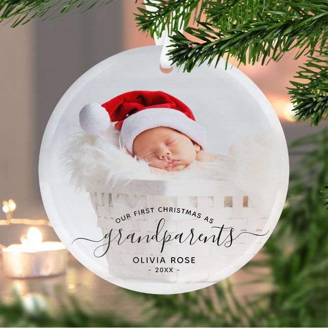 Adorno De Cristal Grandparents First Christmas Photo Black Script (Subido por el creador)