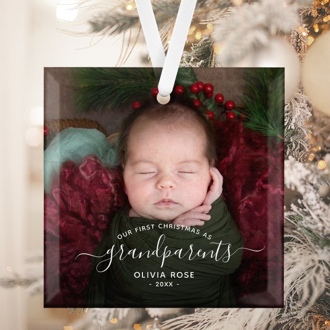 Adorno De Cristal Grandparents First Christmas Photo White Script (Subido por el creador)
