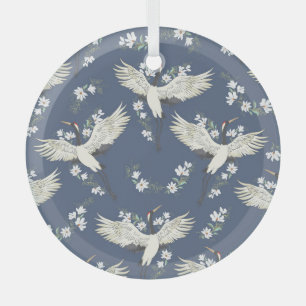 Adorno De Cristal Grúa de época: Patrón de pájaro volador