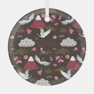 Adorno De Cristal Grullas Japonesas: Patrón tradicional sin foco