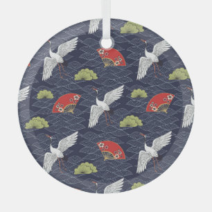 Adorno De Cristal Grullas y fans japoneses: Patrón de cosecha