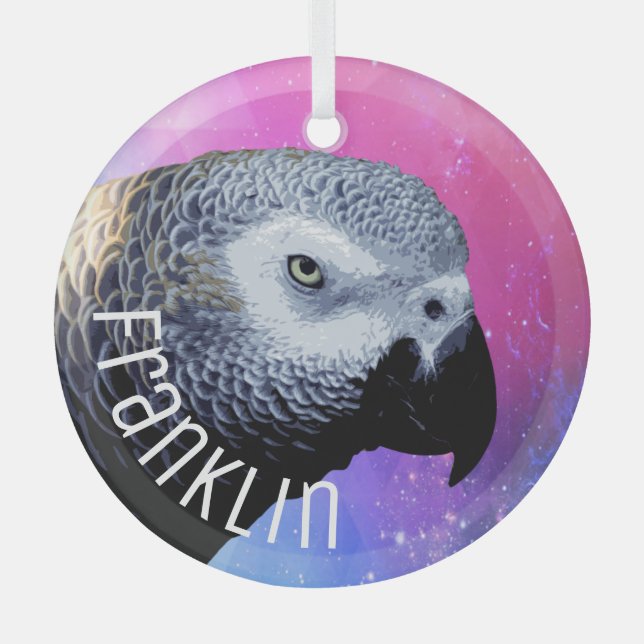 Adorno De Cristal Guay African Gray Parrot Pink Purple Mascota Nombr (Anverso)