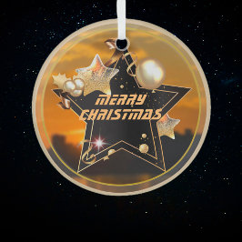 Adorno De Cristal Guay Modern Gold Black Metallics Stars Merry Xmas
