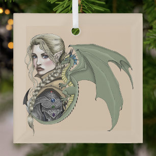 Adorno De Cristal Guerrero Elfo Dragón Fantasía Mágico Medieval Melo