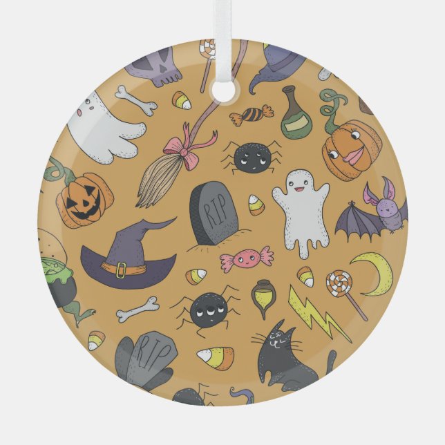 Adorno De Cristal Halloween Doodle Objects Seless Pattern (Anverso)