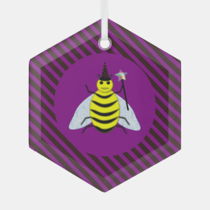 Adorno De Cristal Halloween Magic Bee Wizard Purple and Black Stripe