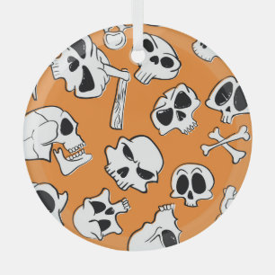 Adorno De Cristal Halloween Skulls Bones Doodle Pattern