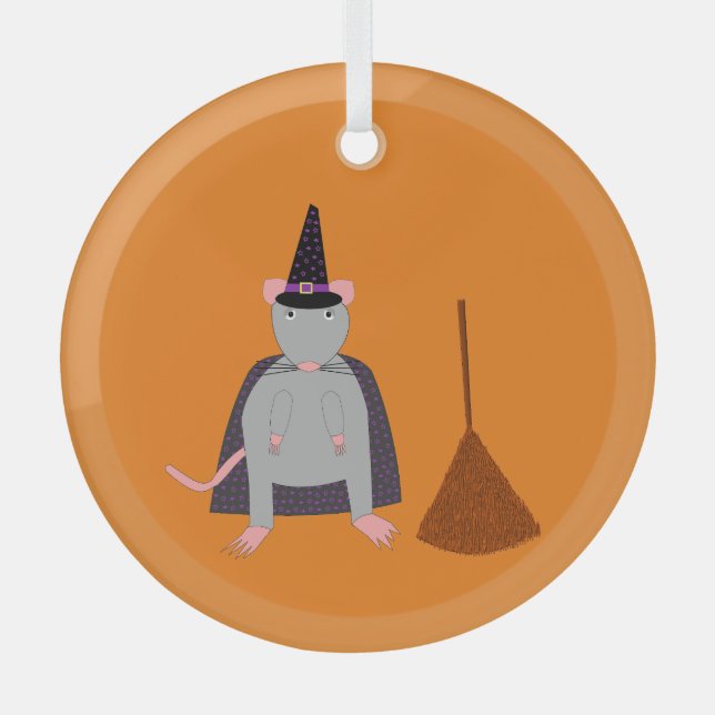 Adorno De Cristal =Halloween Witch Rat and Broom (Anverso)