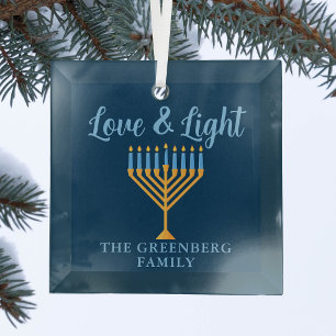 Adorno De Cristal Hanukkah Amor y Personalizado claro Oro Azul Menor