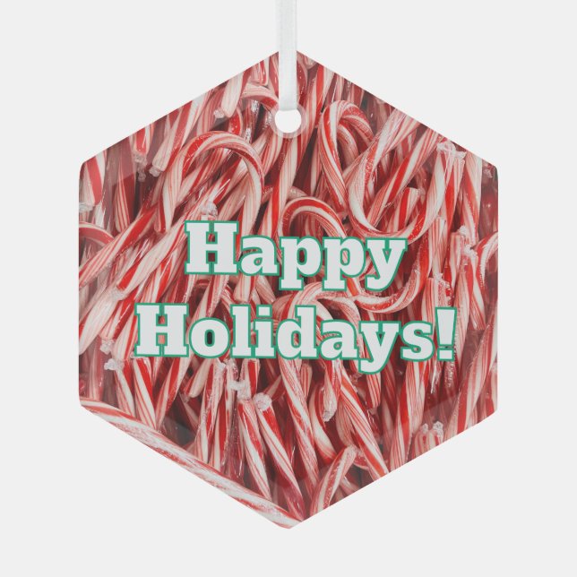 Adorno De Cristal Happy Holidays Candy Cane Style (Anverso)