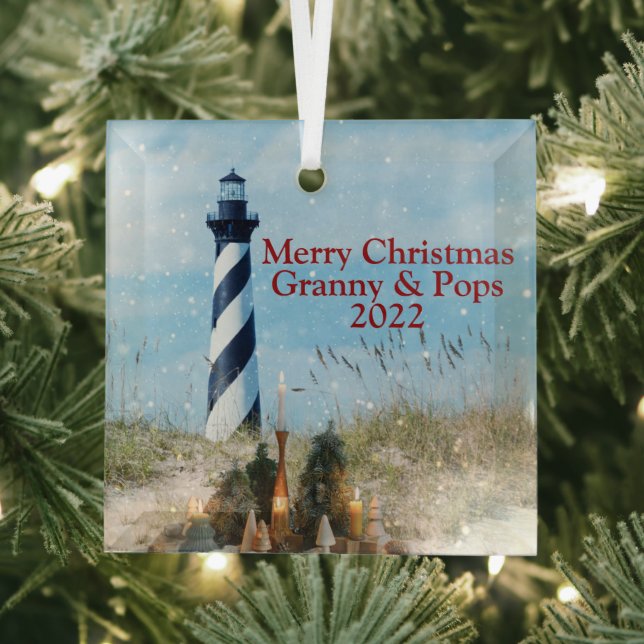 Adorno De Cristal Hatteras Lighthouse OBX Beach Navidades - (in situ)