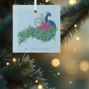 Adorno De Cristal Henna de flor de Lotus azul Peacock