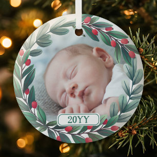 Adorno De Cristal Hermosa Corona de Navidad Agregar Foto y Año