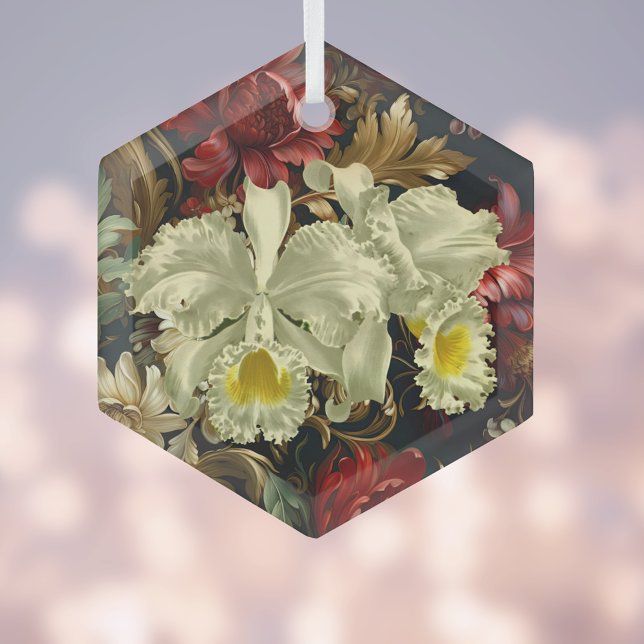 Adorno De Cristal Hermosas orquídeas blancas botánicas elegancia flo (Subido por el creador)