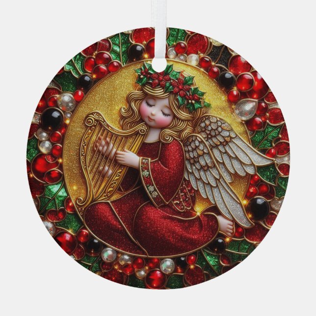 Adorno De Cristal Hermoso Ángel Navidades de Vidrio Manchado (Reverso )