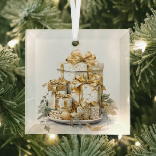 Adorno De Cristal Hermoso diseño actual de Navidad dorada y blanca