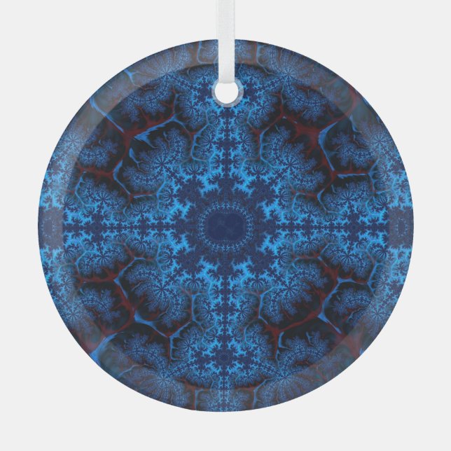 Adorno De Cristal Hermoso Fractal Azul Lacy Resumen Suncatcher (Anverso)