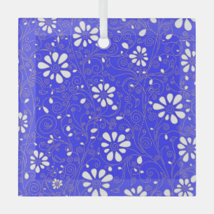 Adorno De Cristal Hermoso patrón de flores clásico azul blanco