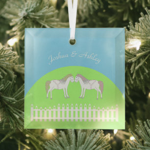 Adorno De Cristal Hermoso Personalizado de caballos Boda blanco
