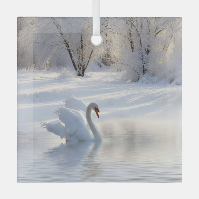 Adorno De Cristal Hermoso y elegante feriado de Navidades cisnes (Anverso)
